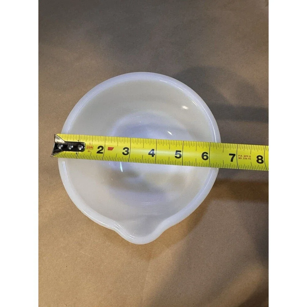 Milk Glass Mixing Bowl with Pour Spout, Solid, 7 in Diameter x 5 in Tall